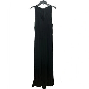Theory Annemarie Dress Size Large Black V Neck Elastic Waist Sleeveless Maxi
